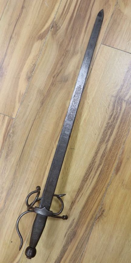 A Spanish Toledo short sword, with etched 58cm double-edged blade